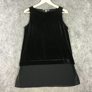 Valerie Stevens Top S Solid Black Velvet Chiffon Hem Sleeveless Party Boat Neck